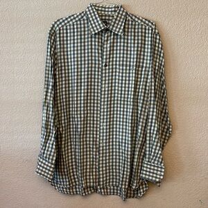 Ike Behar, Plaid button down with Navy, Brown and Tan colors.